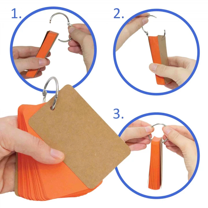 Step by step guide showing how to add the metal detachable loop to keep the flash cards together