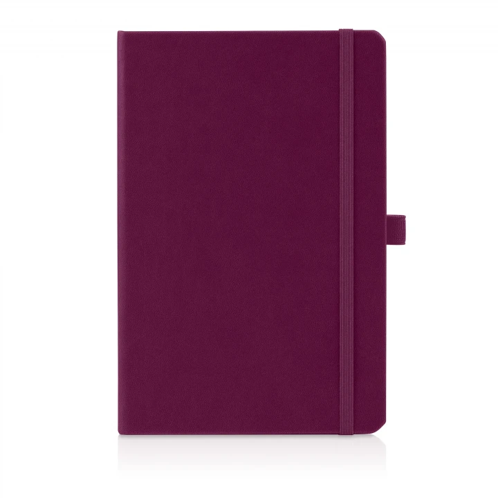 Holms Italian style A5 premium notebook in burgundy showing front cover which is made of leather effect PU
