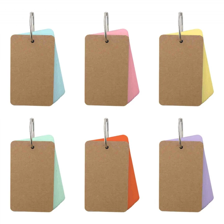 Set of revision flash cards with ring binders in multiple colors including blue, pink, yellow, green, orange and purple