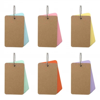 Set of revision flash cards with ring binders in multiple colors including blue, pink, yellow, green, orange and purple