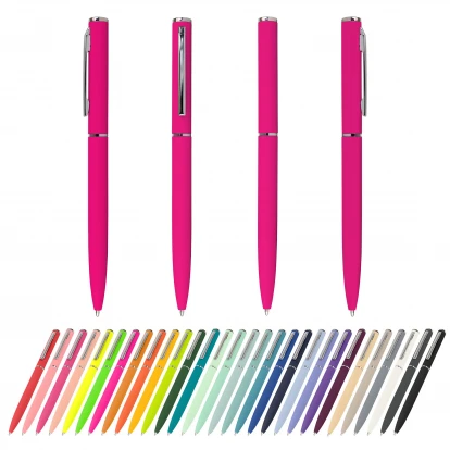 Wright neon pink pen showing four sides with group image below showing all thirty available colours